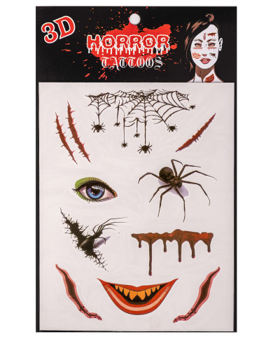 Fiche de tatouages araignées, dans un sachet sur papier cartonné