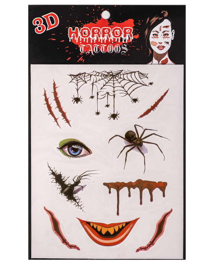 Fiche de tatouages araignées, dans un sachet sur papier cartonné