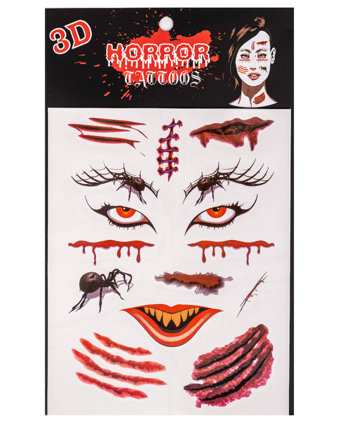 Spiders and wounds tattoos in polybag on card