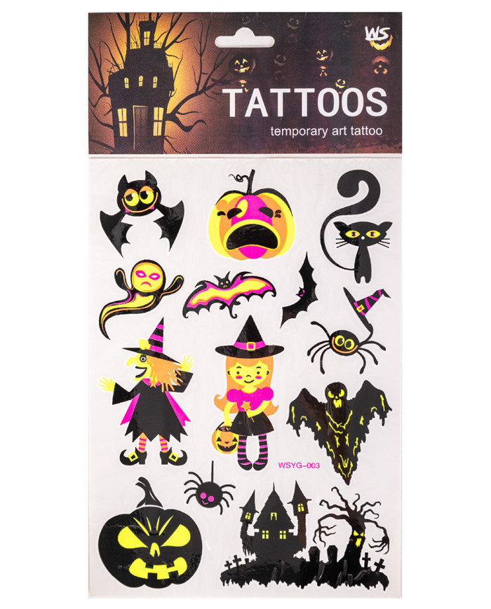 Trägerkarte Halloween-Tattoos in Beutel auf Pappkarton