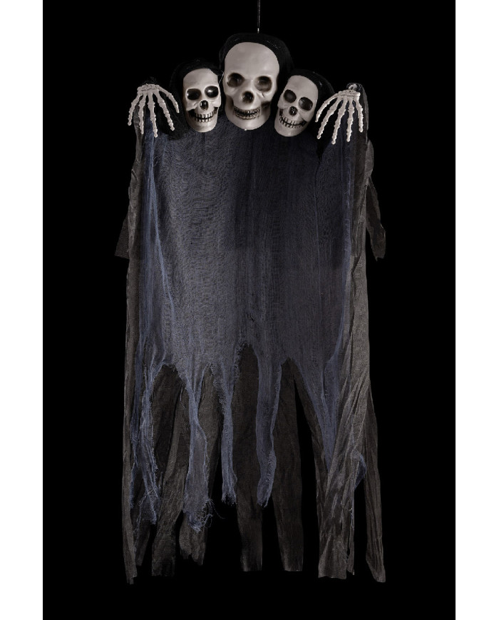 3 headed hanging skeleton with label h.cm.70 with label