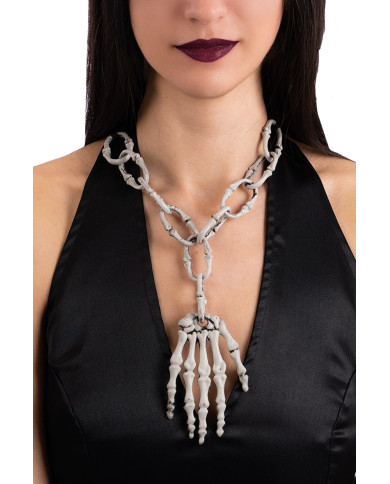 Collier avec main squelette, avec étiquette volante / étiquette