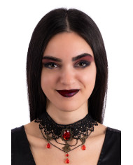 Colar with lace and red gems on card