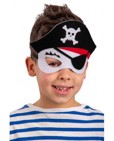 Half face pirate mask made of white felt, with black bandage