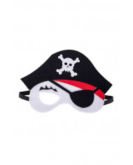 Half face pirate mask made of white felt, with black bandage