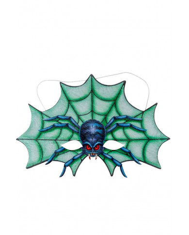 Half face mask in green fabric with a horrible blue spider with
