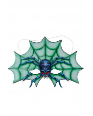 Half face mask in green fabric with a horrible blue spider with