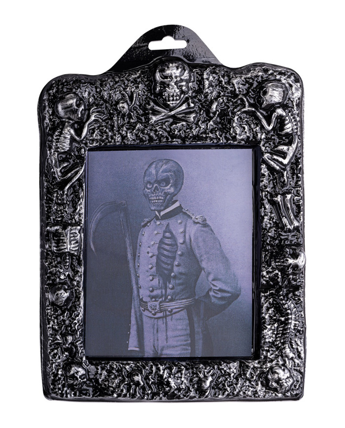 3D-Bild von Horror-Skelett, ca. 21 x 30 cm mit Pappschild/Etikett