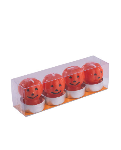 4 bougies citrouille h 4,5 cm env., dans une boîte en PVC