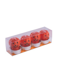 4 bougies citrouille h 4,5 cm env., dans une boîte en PVC