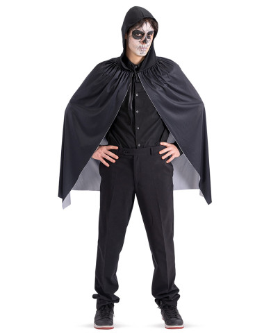 Cape en jersey avec squelette imprimé et capuche, long. 80 cm env., dans un sachet avec crochet