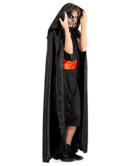 Black satin cape with hood length cm. 130 in bag w/hook