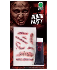 Set maquillaje de terror (tubo sangre 14 ml y tatuajes) en blíster