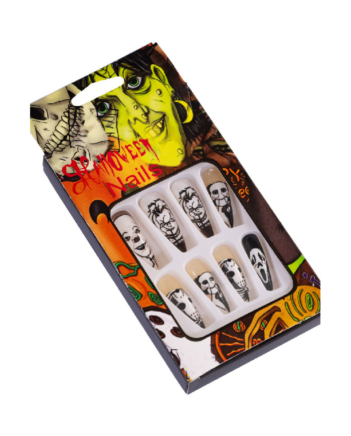 Faux ongles sujets halloween autocollants, dans une boîte