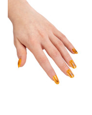 Faux ongles oranges avec toiles d’araignée, autocollants, dans une boîte