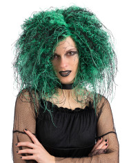 Peluca rizos negro y verde en estuche