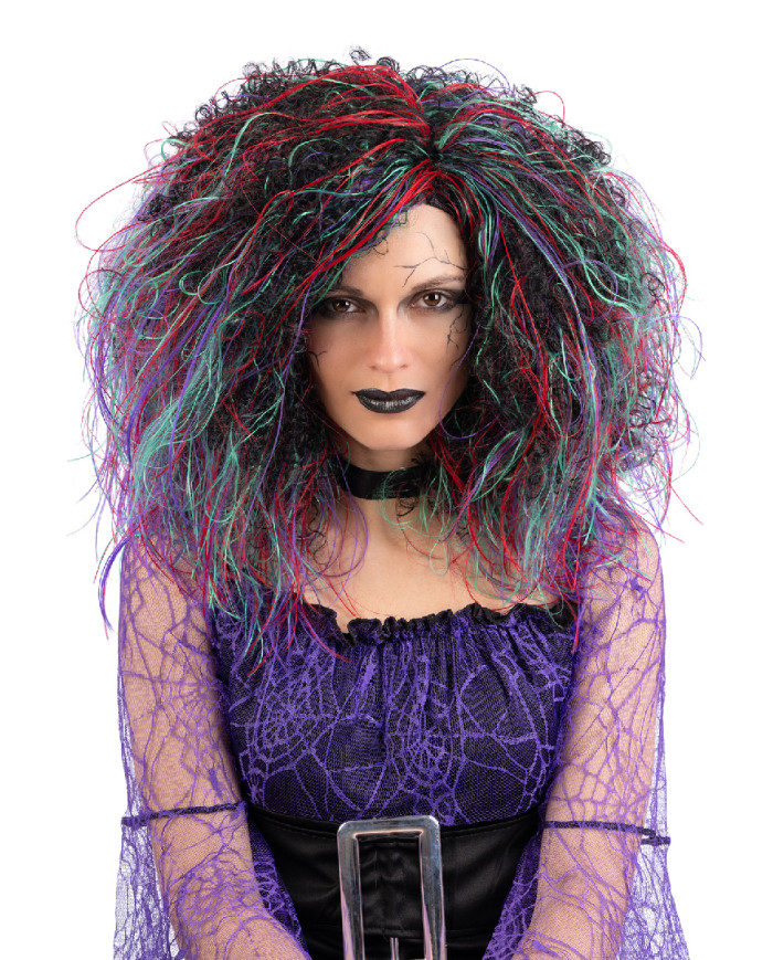 Green multicolour pop wig in box