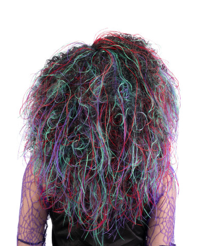 Parrucca ricciolona multicolor verde in valigetta