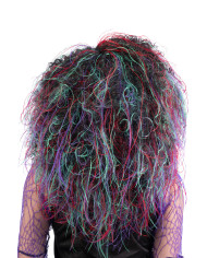 Parrucca ricciolona multicolor verde in valigetta