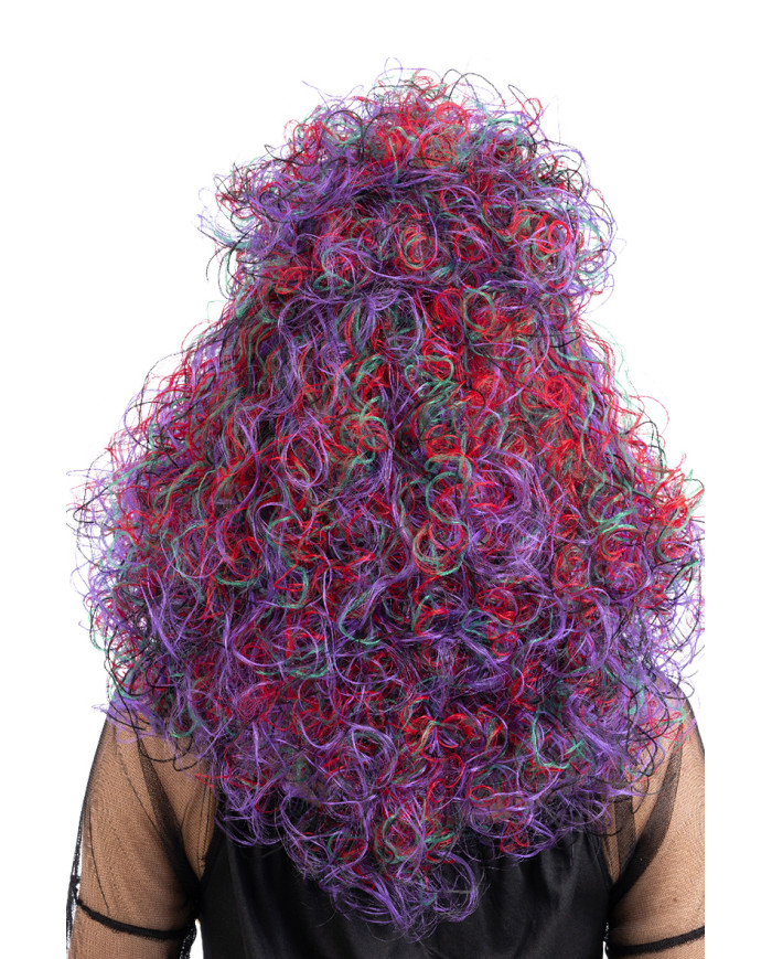 Hexen-Perücke, bunt und violett, in Koffer