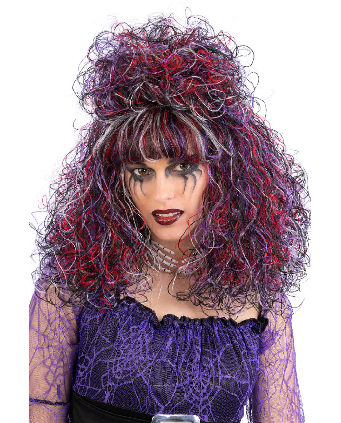 White and multicolor witch wig in box