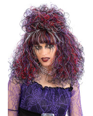 White and multicolor witch wig in box