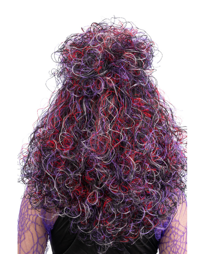 White and multicolor witch wig in box