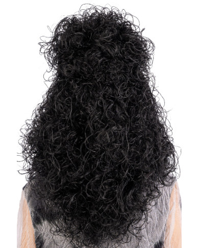 Black witch wig with spider web in box