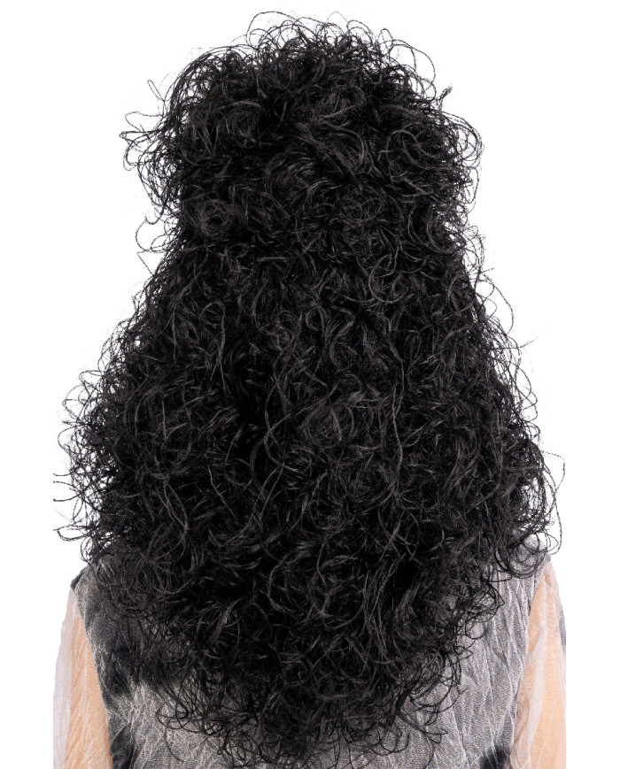 Black witch wig with spider web in box