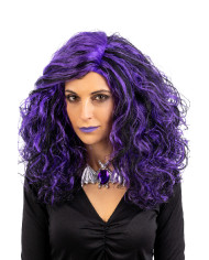 Wellhaar-Perücke, schwarz und violett, in Koffer