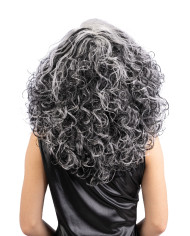 Peluca pelo ondulado negro y blanco en estuche