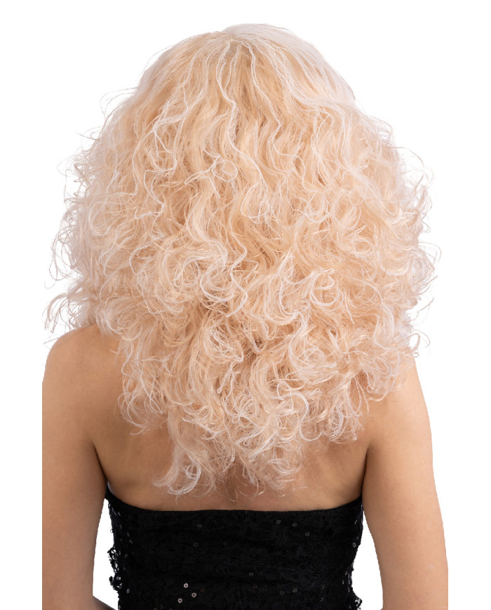 Perruque cheveux ondulés blonds, dans un étui
