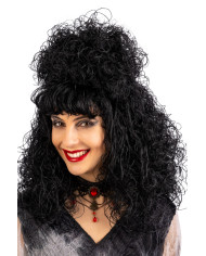Black witch wig with spider web in box