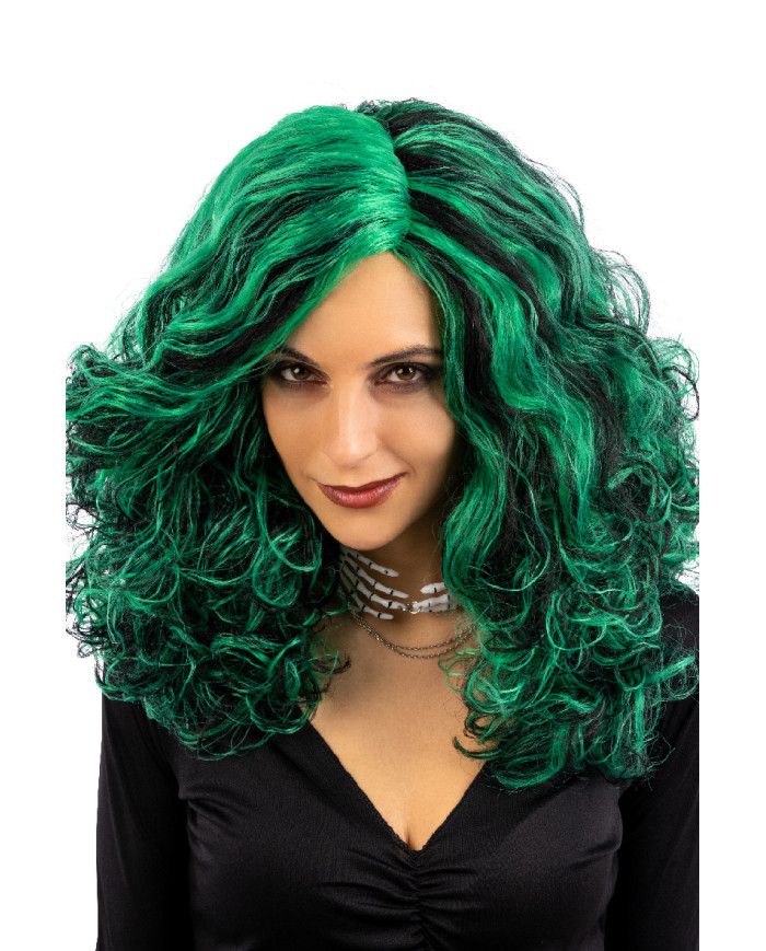 Black and green wavy wig in box