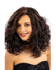 Perücke, gelockt, kastanienbraun und schwarz, in Koffer