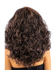 Peluca pelo rizado castaño y negro en estuche