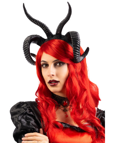 Black demon horns headband with label