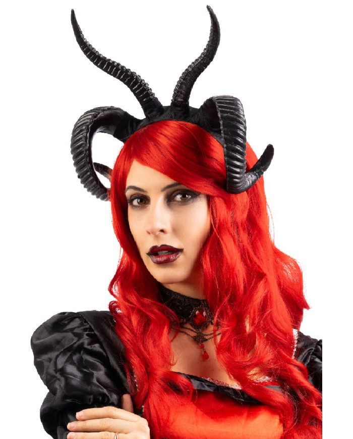 Black demon horns headband with label