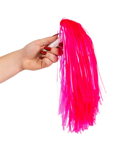 2 pompons rose fluo, sur papier cartonné