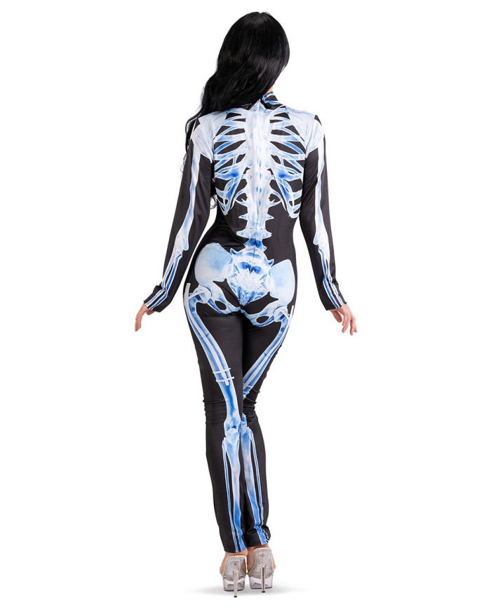 COSTUME TUTA SCHELETRO AZZURRO UNISEX T.U. (S-M) IN BUSTA CON GANCIO