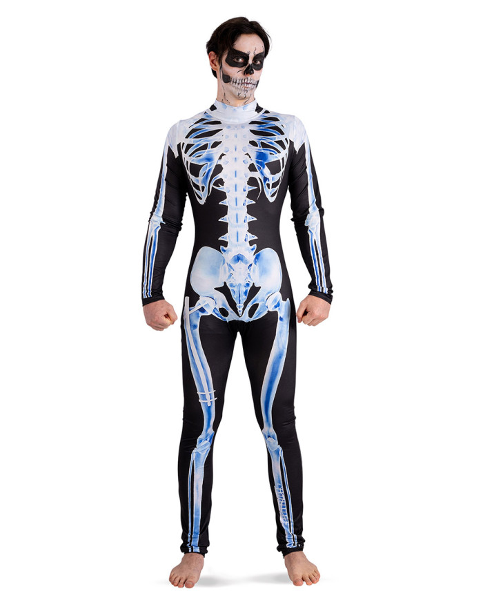 COSTUME TUTA SCHELETRO AZZURRO UNISEX TG. (M-L) IN BUSTA C/GANCIO