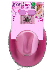 Pink sheriff set (hat, glasses, bandana, badge) on card