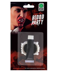 Faux sang en tube avec dentier vampire, 14 ml env., sous blister