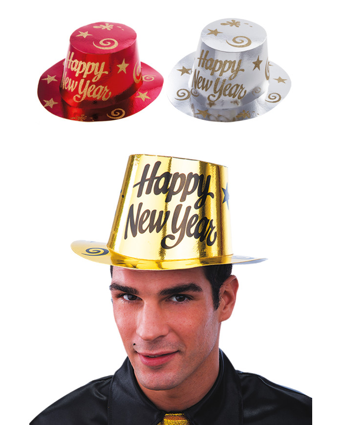 Cappello Happy New Year in carta metallizzata colori assortiti con