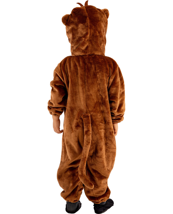 Déguisement combinaison singe enfant en peluche avec capuche dans un sachet avec crochet