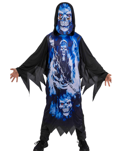 Blue skeleton tunic costume w/mask in bag w/hook
