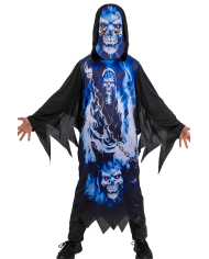 Blue skeleton tunic costume w/mask in bag w/hook