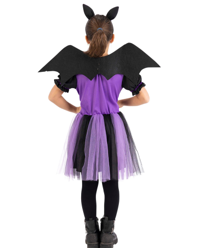 Déguisement chauve-souris fille avec ailes et serre-tête dans un sachet avec crochet