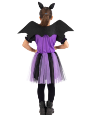 Déguisement chauve-souris fille avec ailes et serre-tête dans un sachet avec crochet