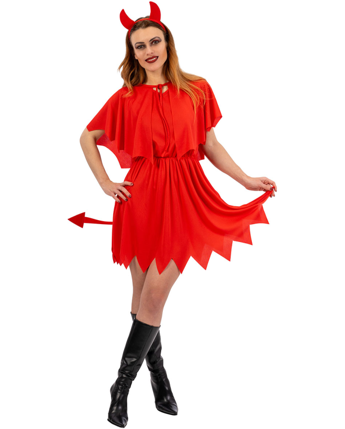 Lady devil costume w/cape in bag w/hook